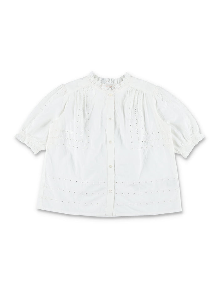 Bonpoint Letitia embroidered blouse for girls Upb Blanc Lait Organic Cotton Shirt