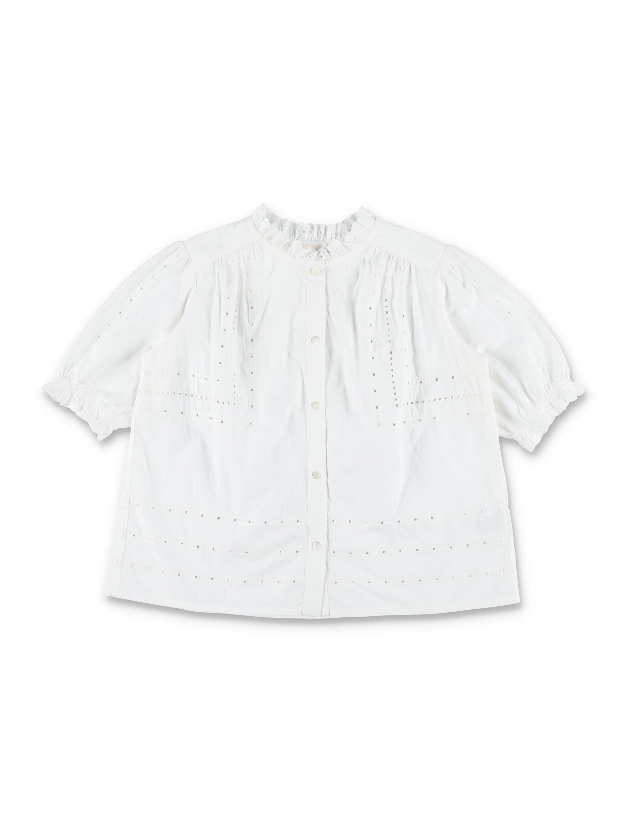 Bonpoint Letitia Embroidered Blouse For Girls Upb Blanc Lait Organic Cotton Shirt