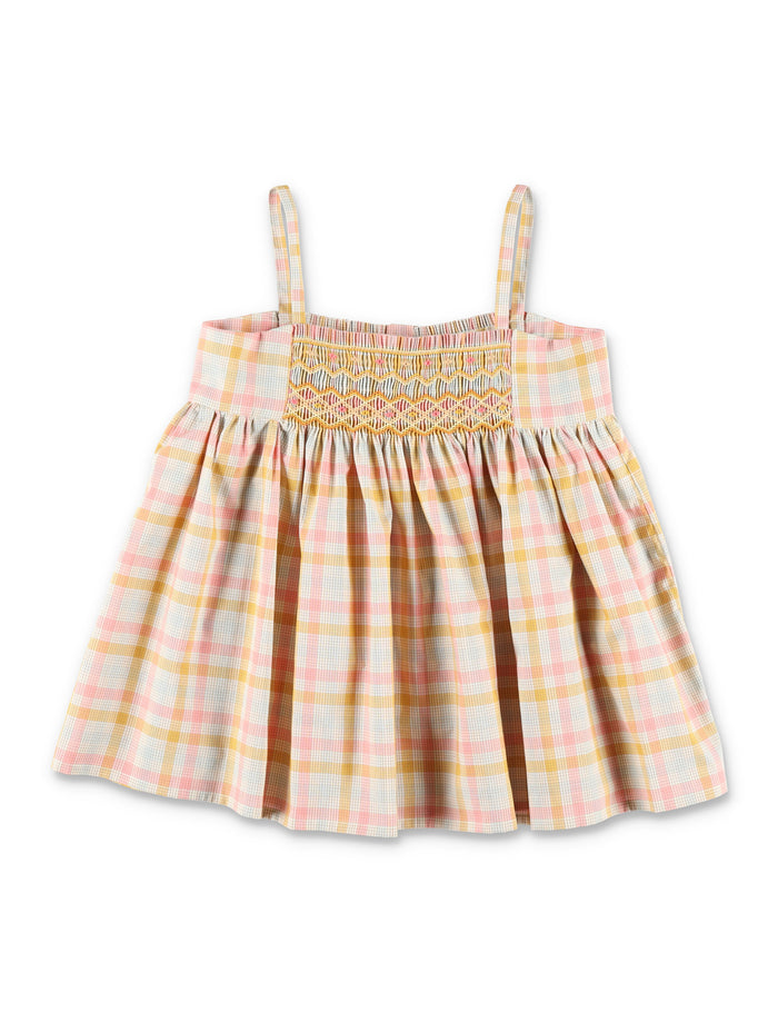 Bonpoint Prunelle Girls Smocked Hand-Embroidered Blouse Pink Checks Organic Cotton Top