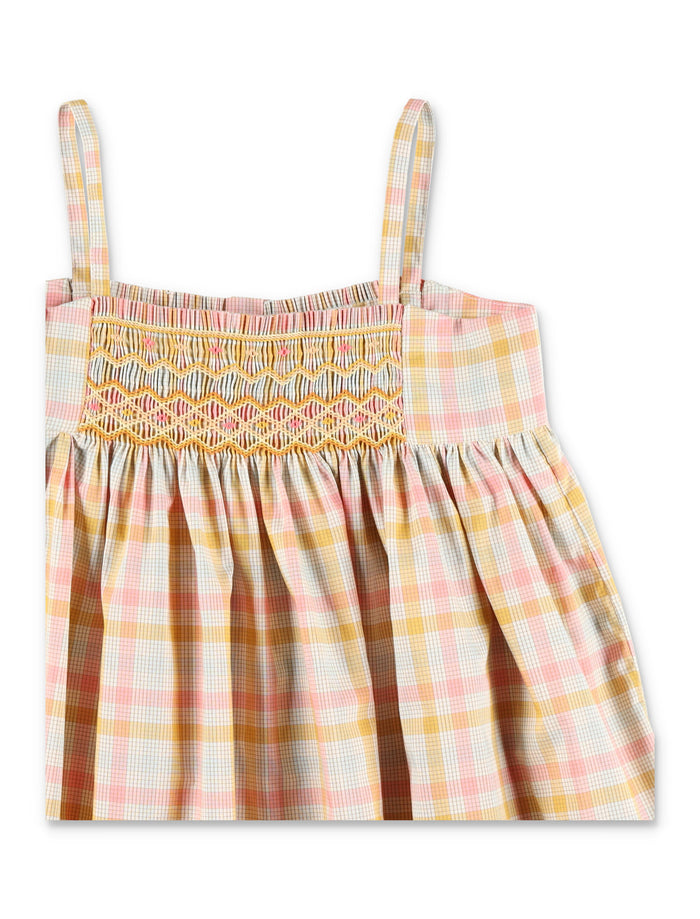 Bonpoint Prunelle Girls Smocked Hand-Embroidered Blouse Pink Checks Organic Cotton Top