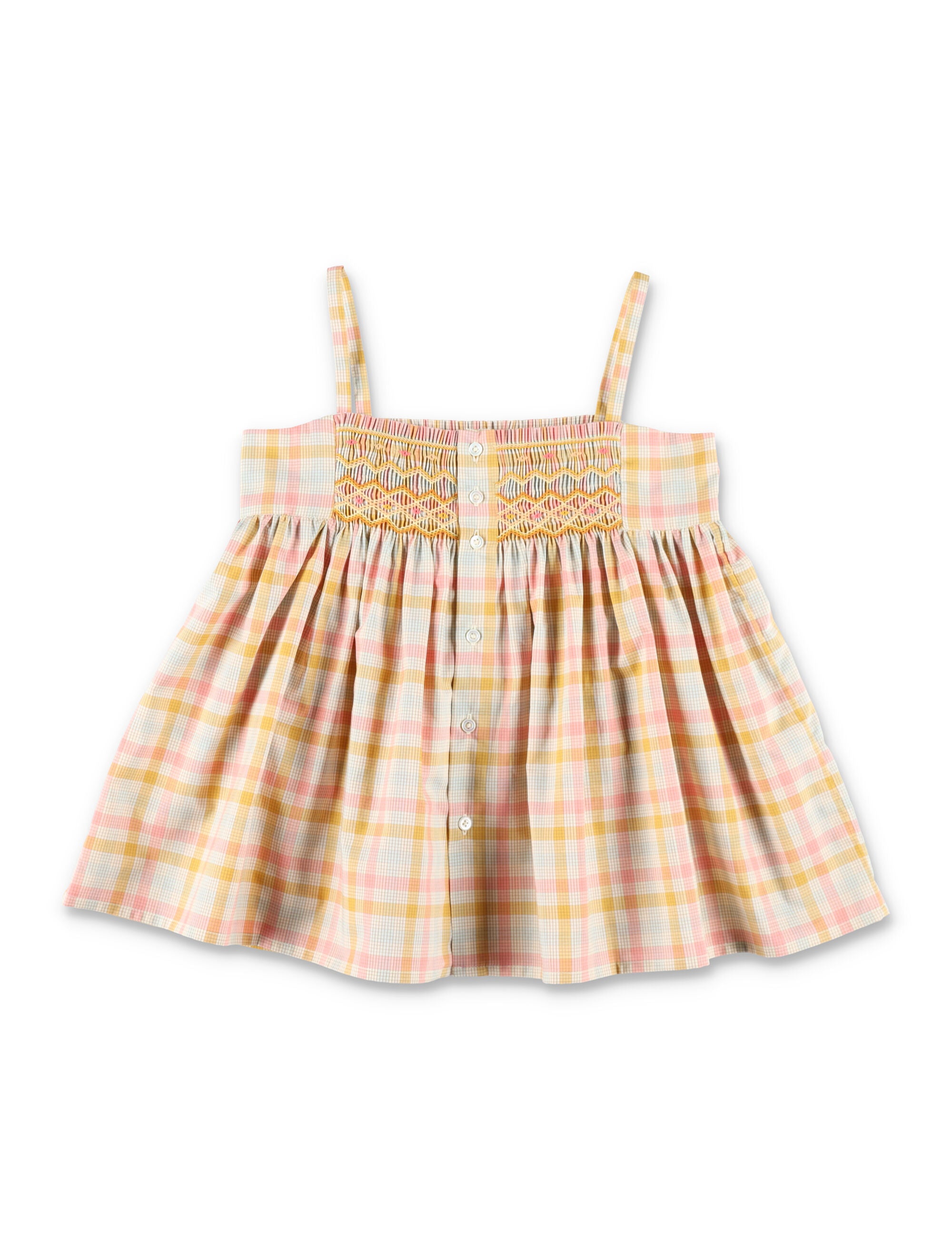 Bonpoint Prunelle Girls Smocked Hand-Embroidered Blouse Pink Checks Organic Cotton Top