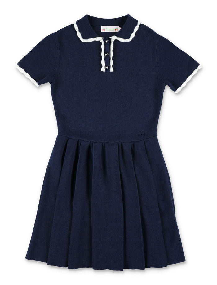 Bonpoint Lubua Organic Cotton Pleated Dress Navy