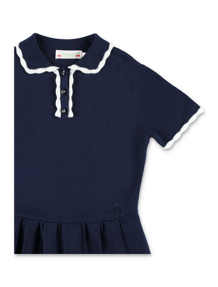 Bonpoint Lubua Organic Cotton Pleated Dress Navy
