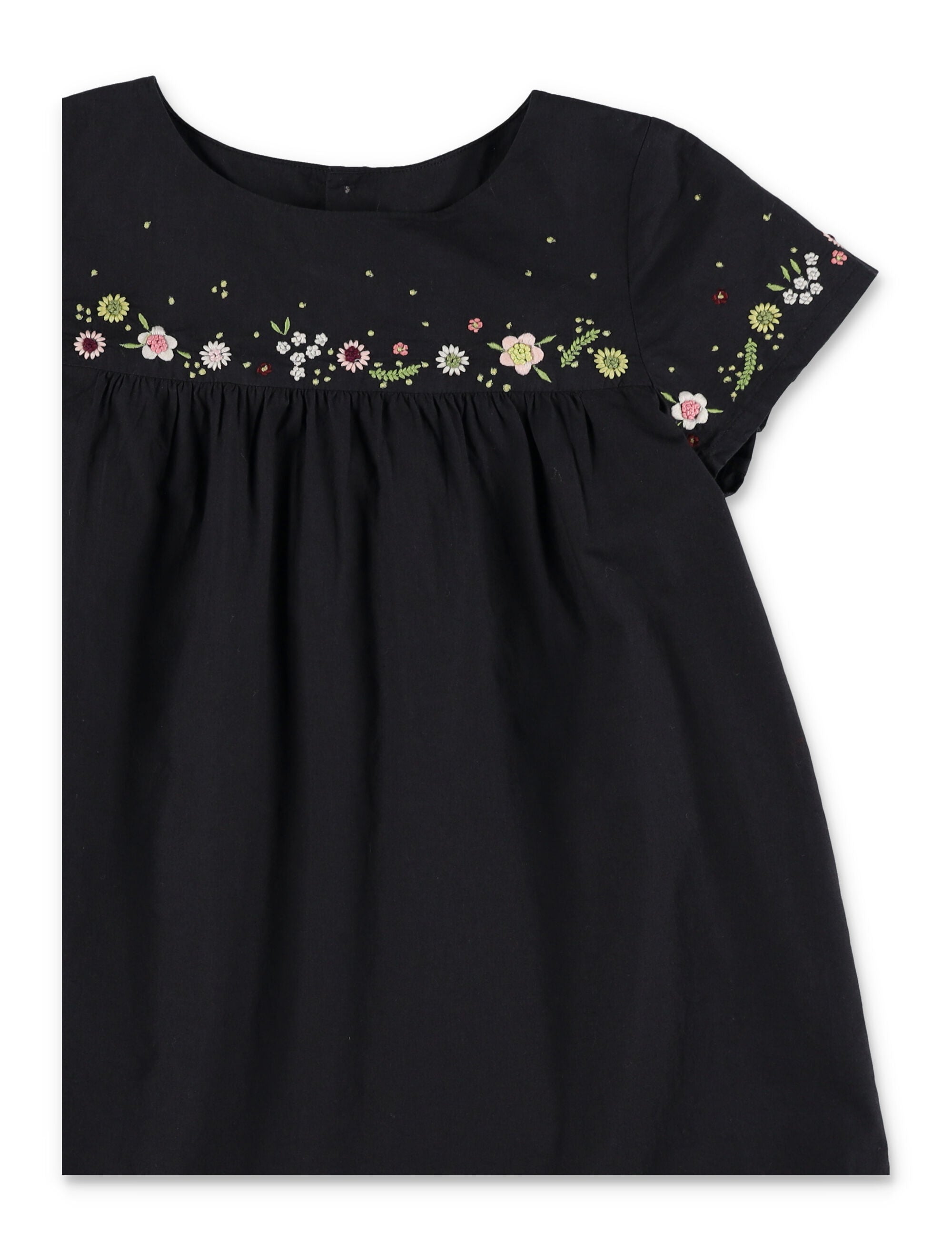 Bonpoint Girls Arabesque Embroidered Cotton Dress Black Organic