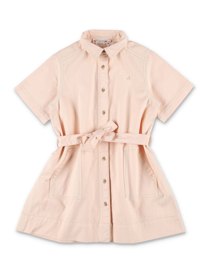 Bonpoint Lauriane Girls Organic Cotton Shirt Dress Powder Pink