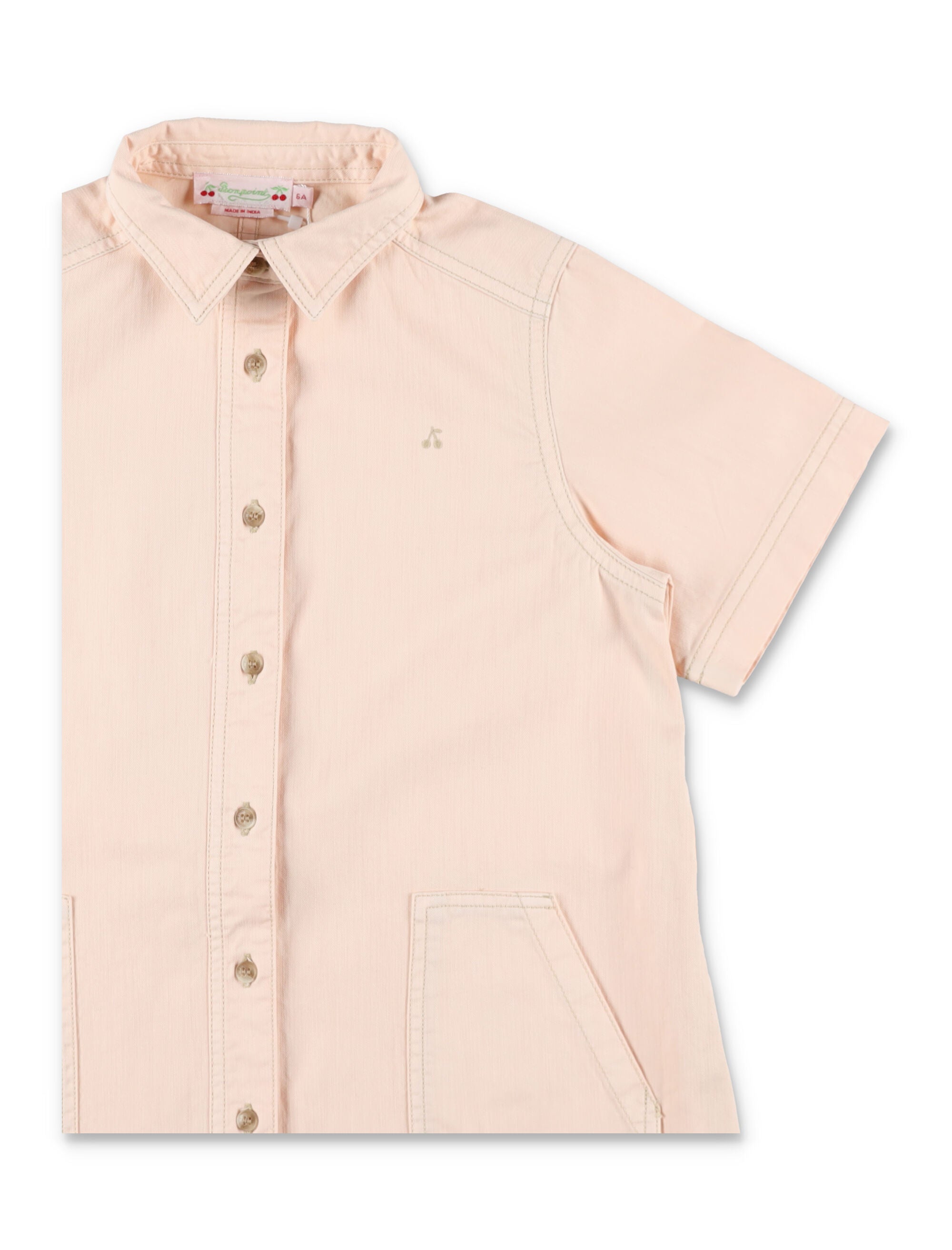 Bonpoint Lauriane Girls Organic Cotton Shirt Dress Powder Pink