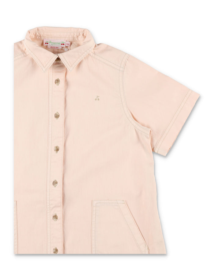 Bonpoint Lauriane Girls Organic Cotton Shirt Dress Powder Pink