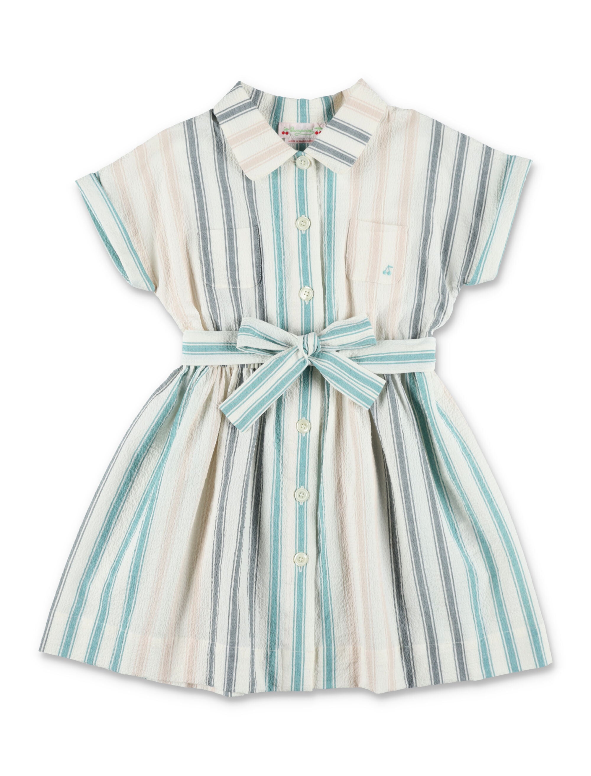 Bonpoint Gisele Girls Organic Cotton Striped Dress Multicolor