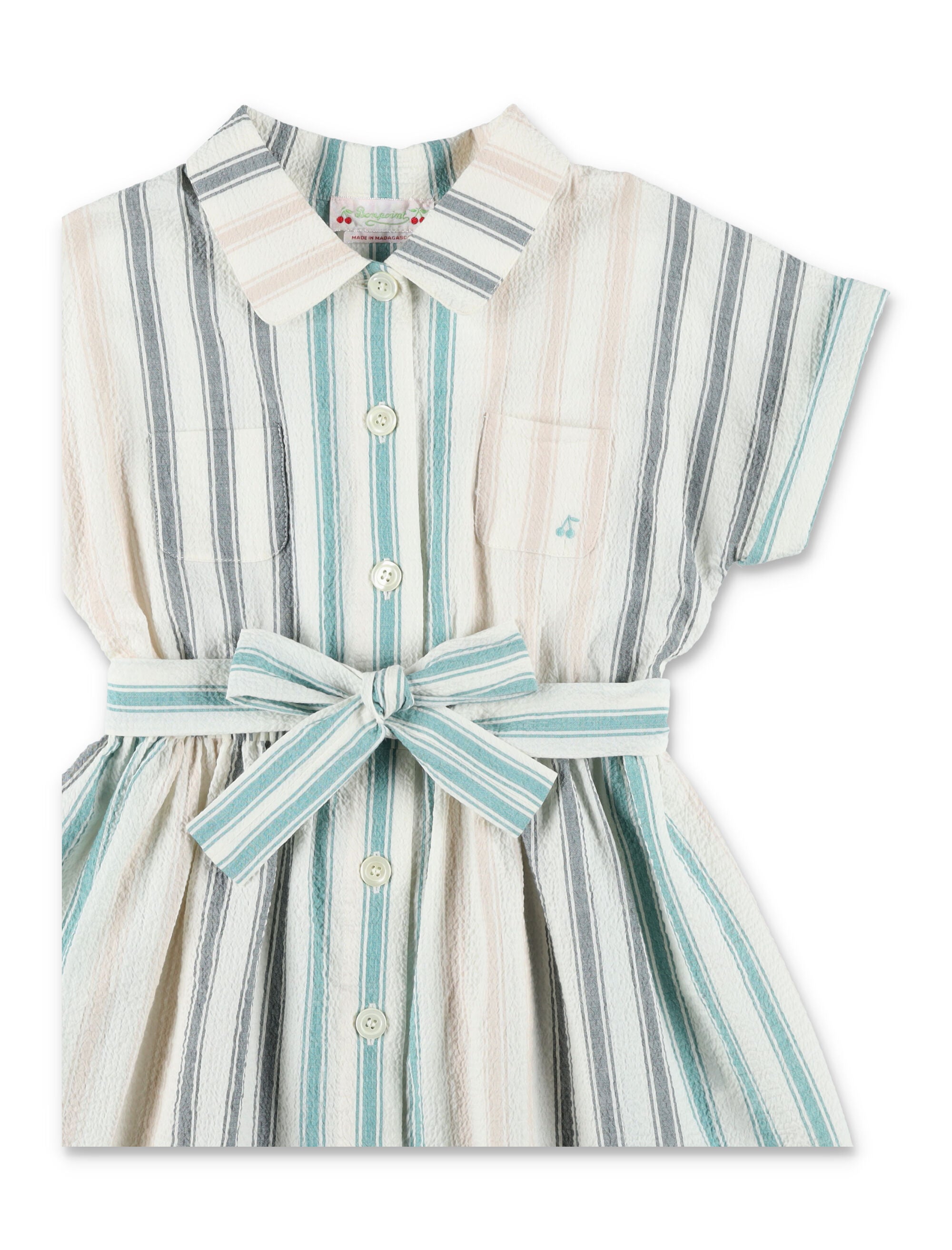 Bonpoint Gisele Girls Organic Cotton Striped Dress Multicolor
