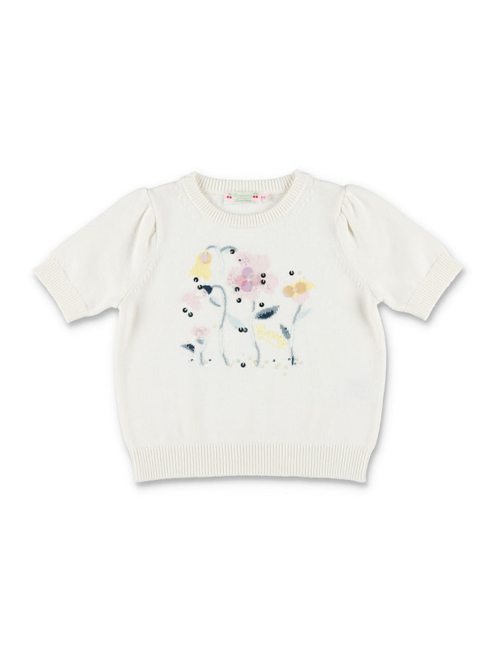 Bonpoint Elvira organic cotton and cashmere jacquard sweater Natural White