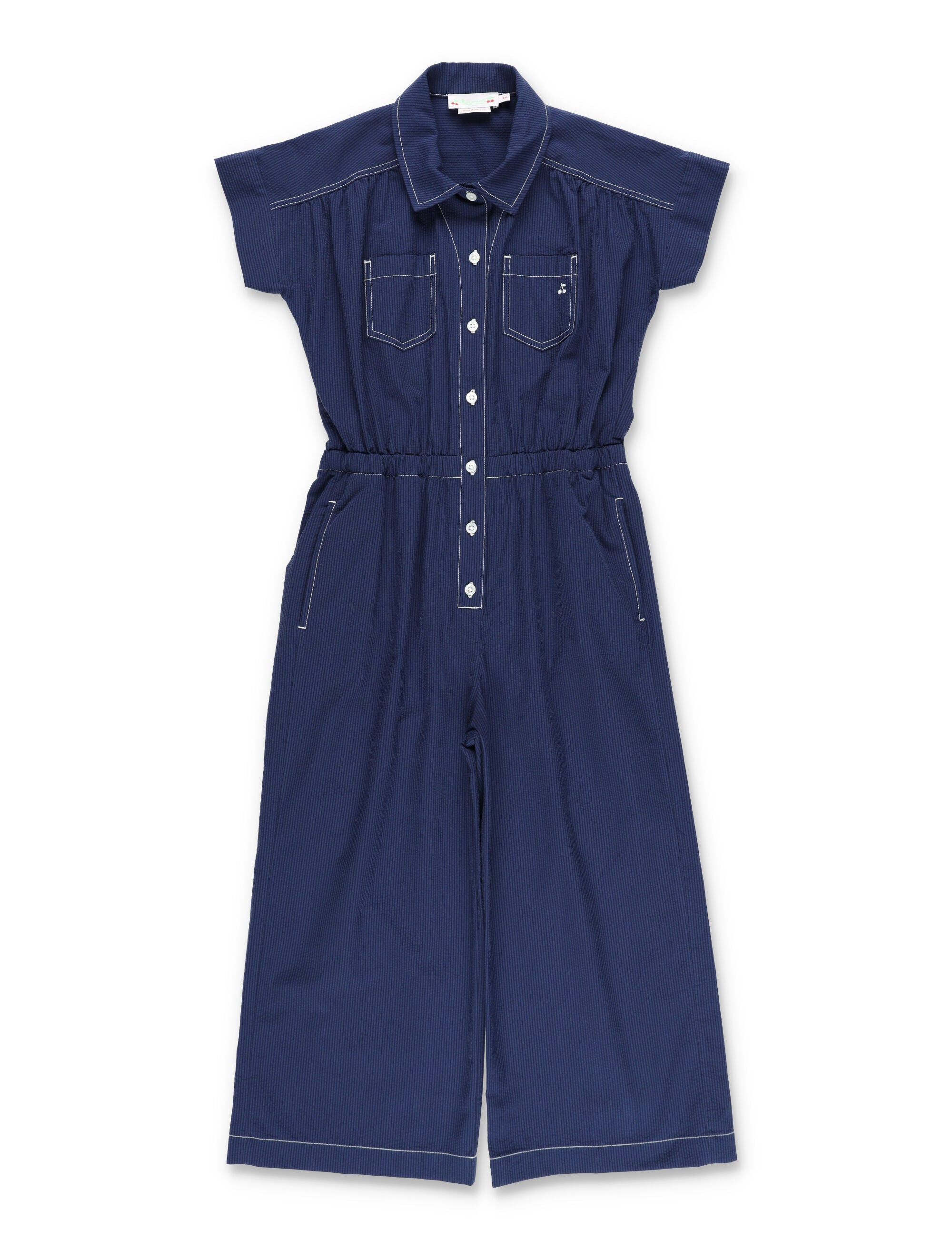 Bonpoint Lania seersucker jumpsuit for girls Ra Indigo Organic Cotton