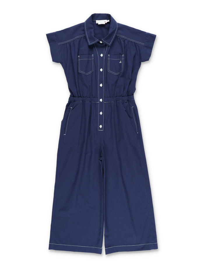 Bonpoint Lania seersucker jumpsuit for girls Ra Indigo Organic Cotton