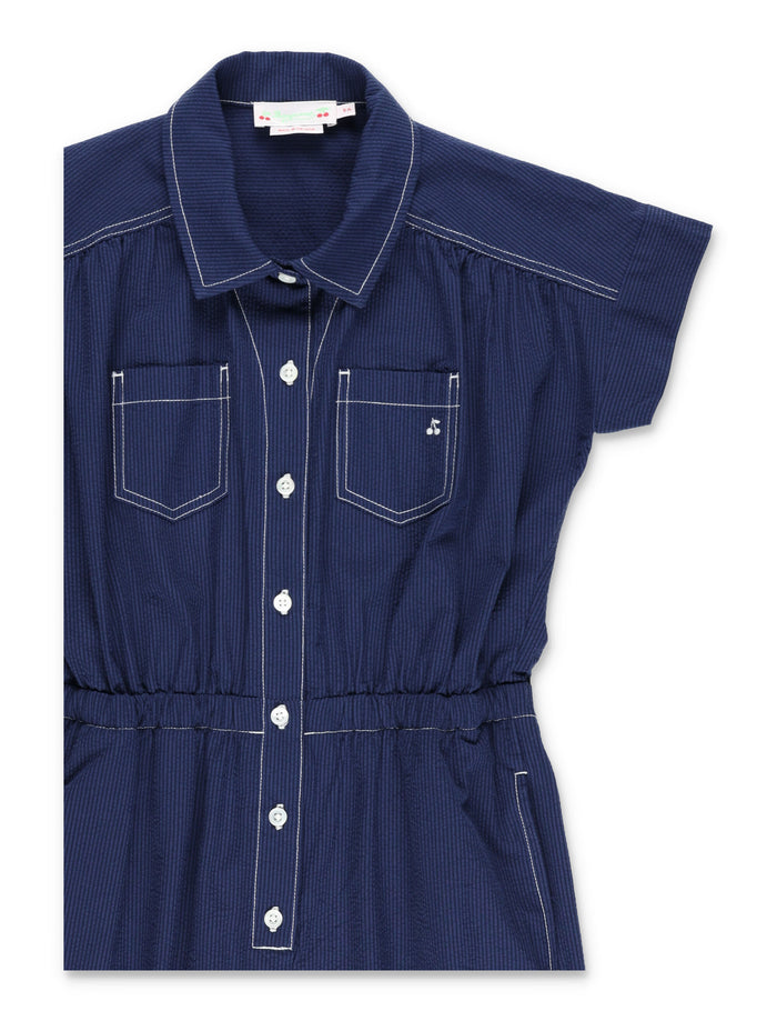 Bonpoint Lania seersucker jumpsuit for girls Ra Indigo Organic Cotton