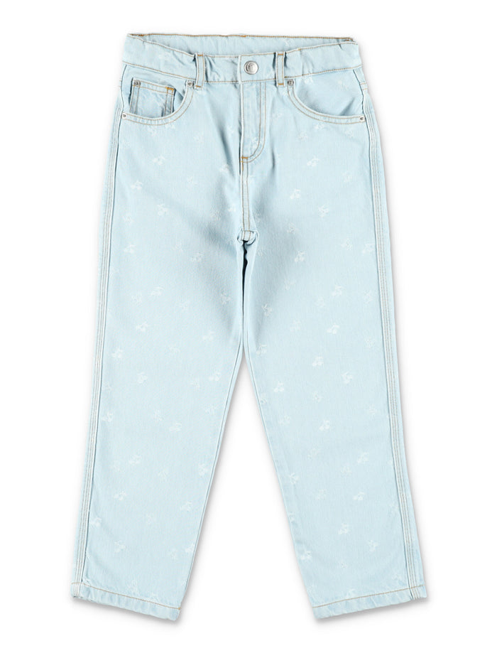 Bonpoint Eloha cherry embroidery jeans Light Blue Cotton