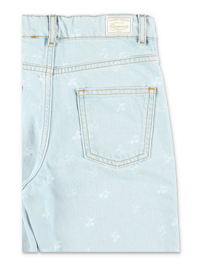 Bonpoint Eloha cherry embroidery jeans Light Blue Cotton