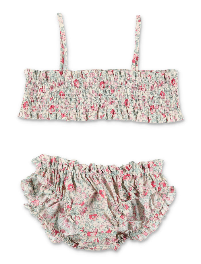 Bonpoint Girls Finlay Liberty Two-Piece Swimsuit Raspberry Flowers Organic Cotton Bikini