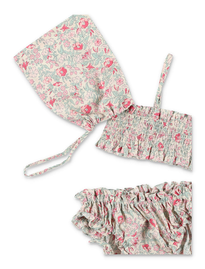 Bonpoint Girls Finlay Liberty Two-Piece Swimsuit Raspberry Flowers Organic Cotton Bikini
