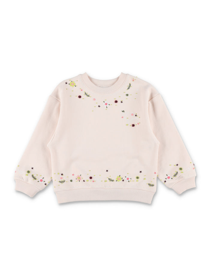 Bonpoint Dolores sweatshirt with floral embroideries for girls Upb Rose Petale Organic Cotton