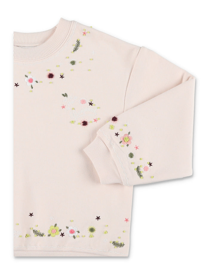 Bonpoint Dolores sweatshirt with floral embroideries for girls Upb Rose Petale Organic Cotton