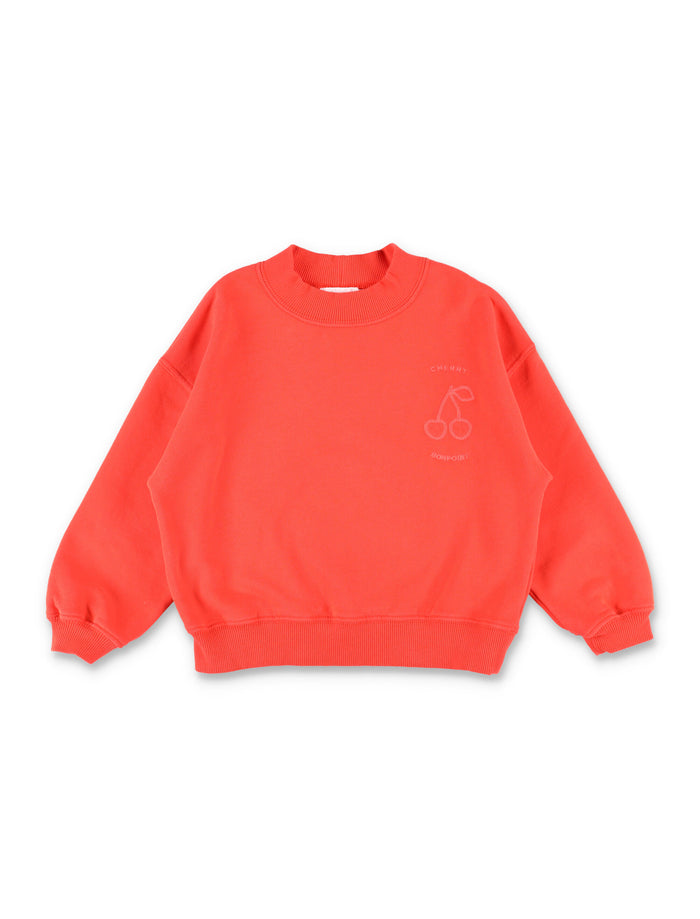Bonpoint Lika Girls Cherry Embroidered Sweatshirt Coral Cotton