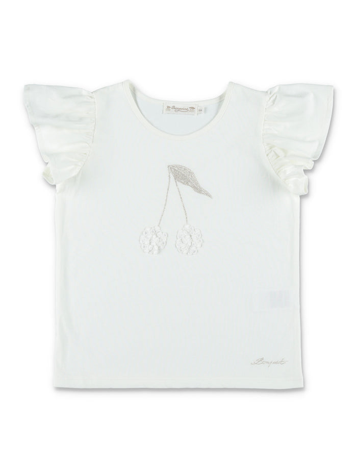 Bonpoint Emila cherry embroidered organic cotton T-shirt Milk White
