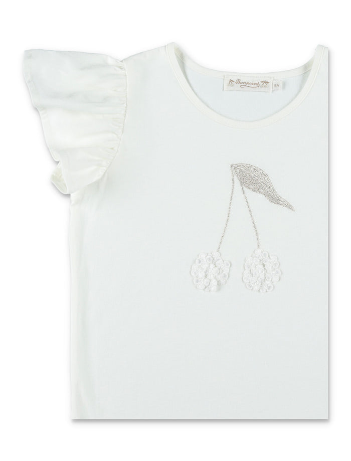 Bonpoint Emila cherry embroidered organic cotton T-shirt Milk White