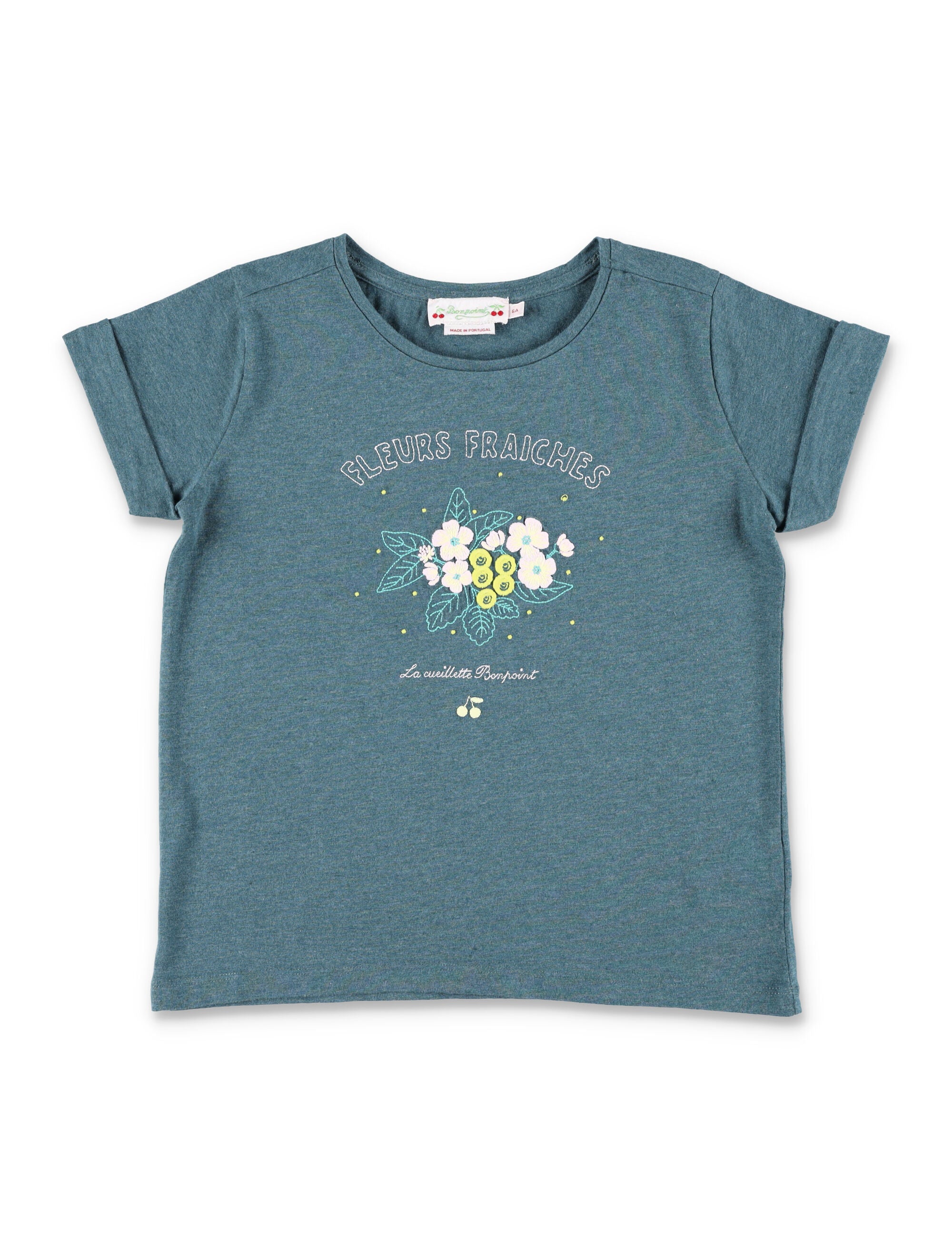 Bonpoint Cyana floral tee for girls Upb Emeraude Organic Cotton Tshirt