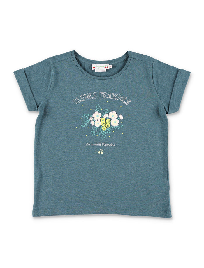 Bonpoint Cyana floral tee for girls Upb Emeraude Organic Cotton Tshirt
