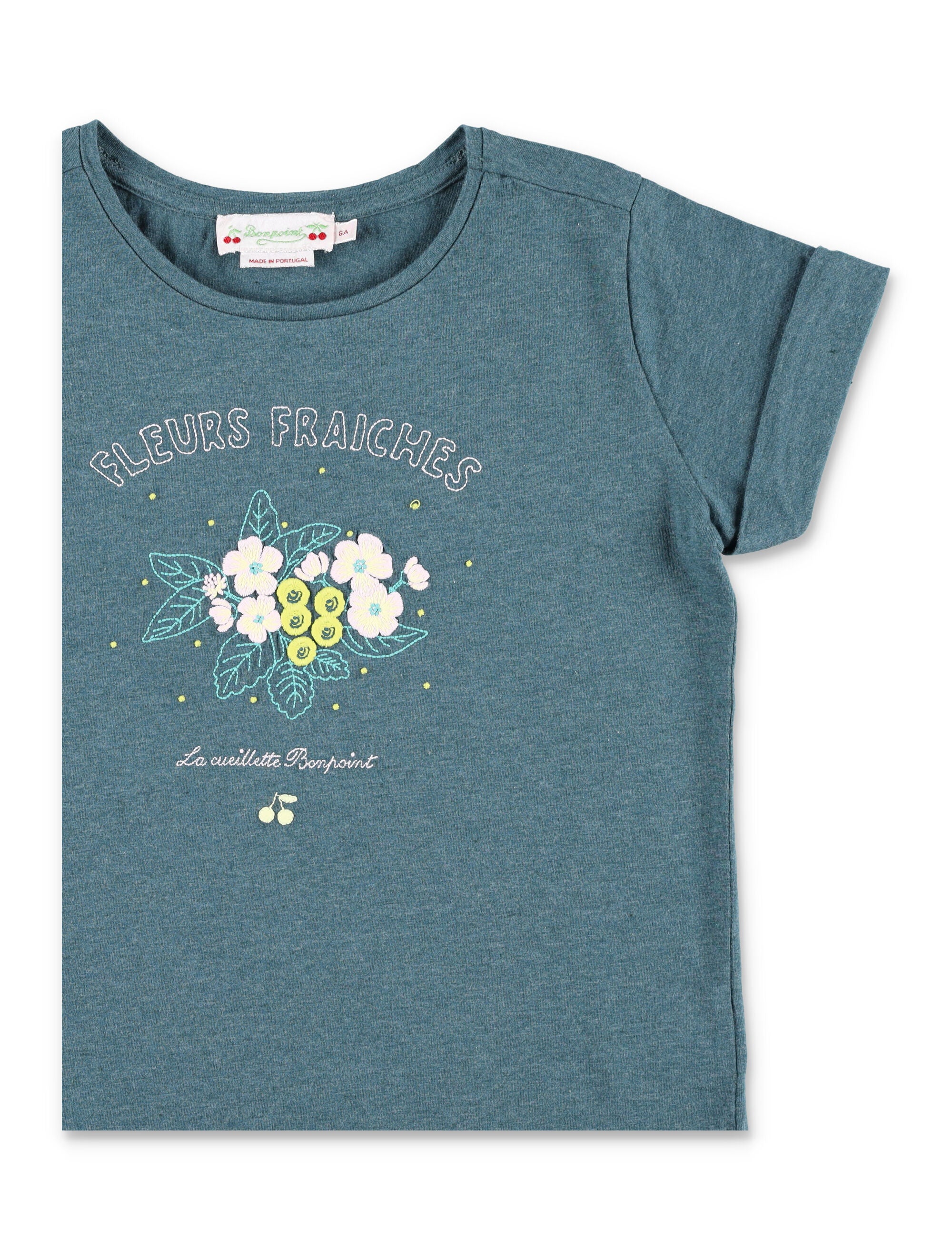 Bonpoint Cyana floral tee for girls Upb Emeraude Organic Cotton Tshirt