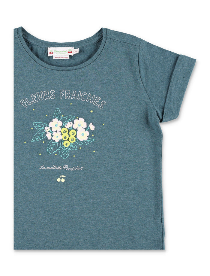 Bonpoint Cyana floral tee for girls Upb Emeraude Organic Cotton Tshirt