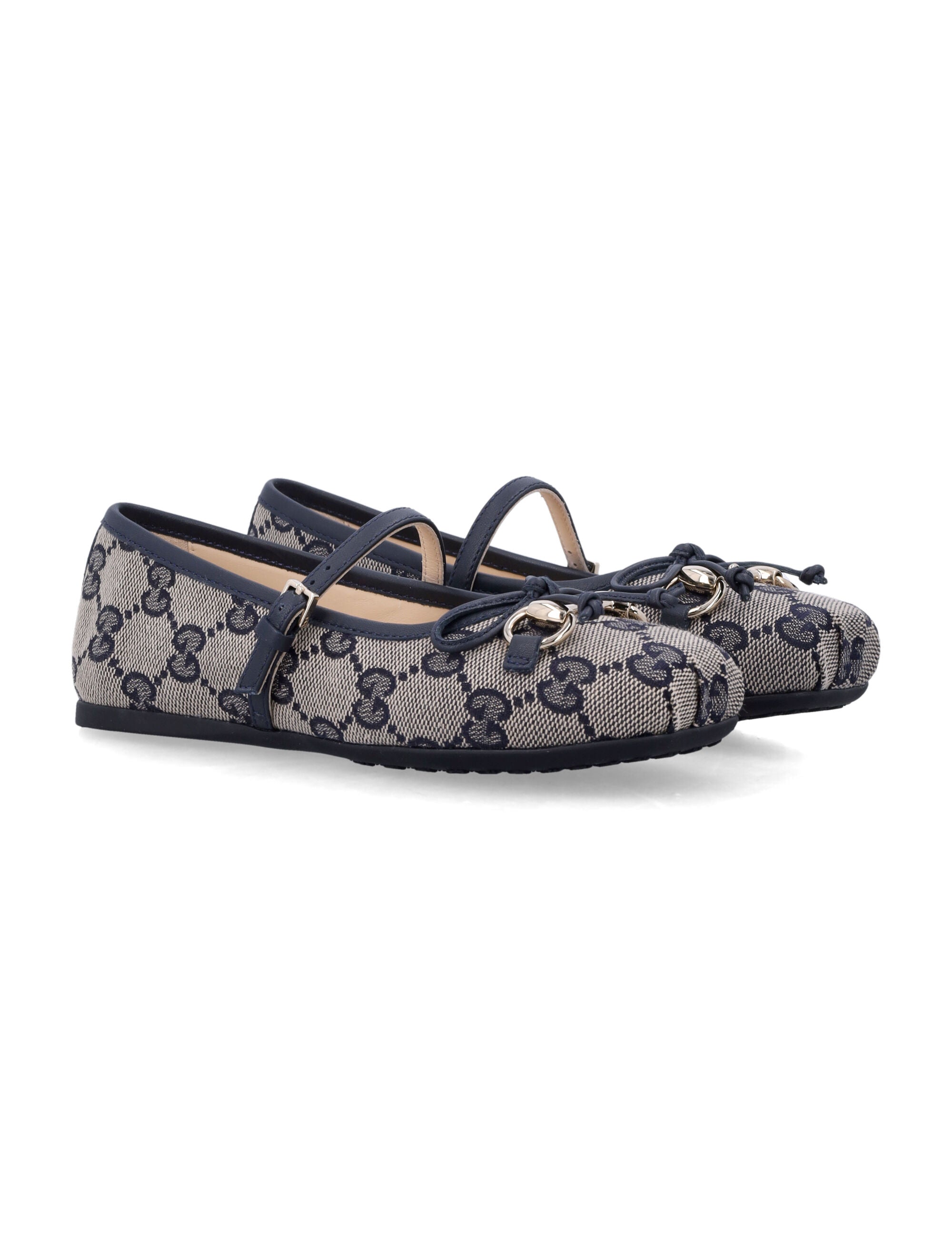 Gucci GG canvas horsebit ballet flats for girls Beige Blue Polyester Flat Shoes