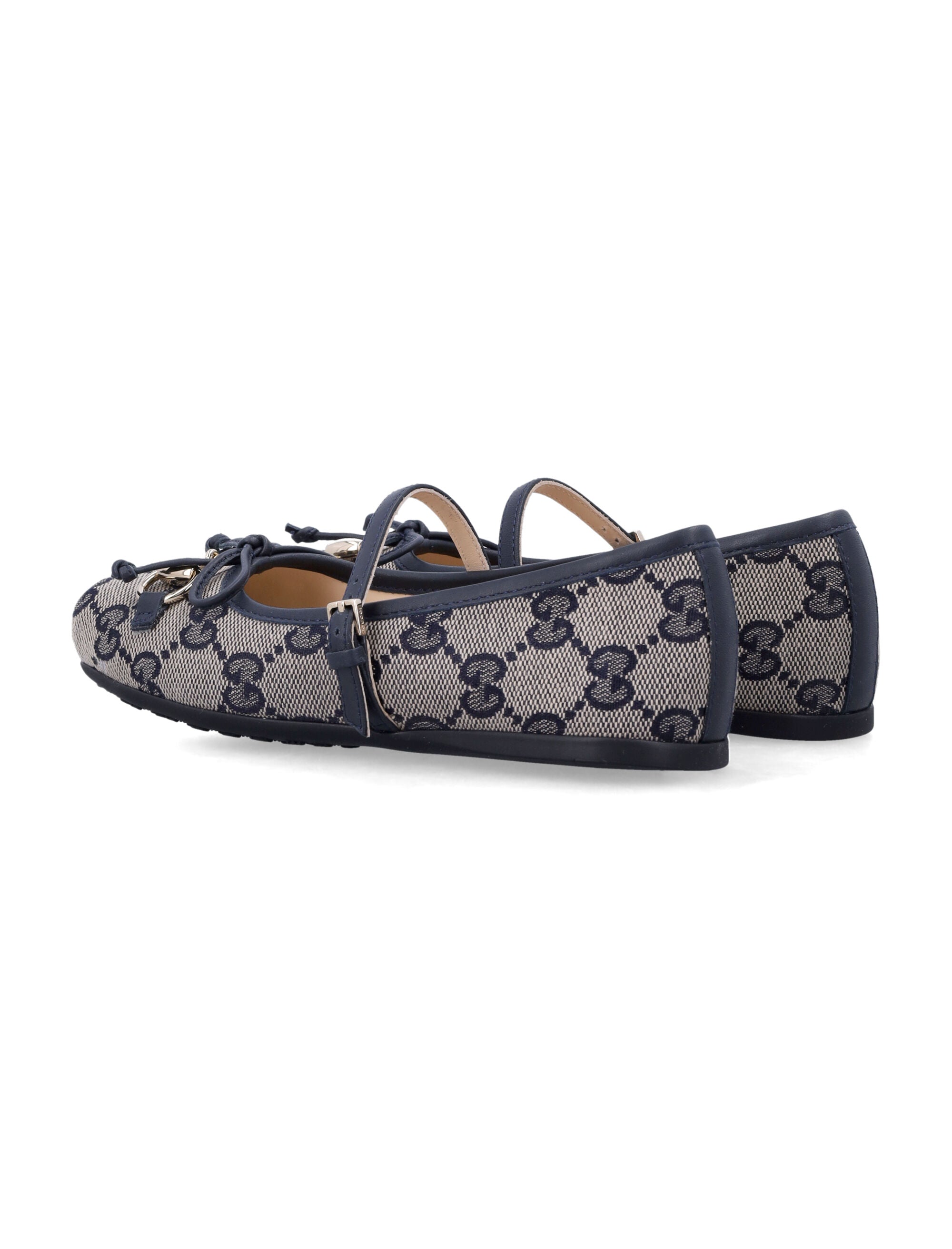 Gucci GG canvas horsebit ballet flats for girls Beige Blue Polyester Flat Shoes