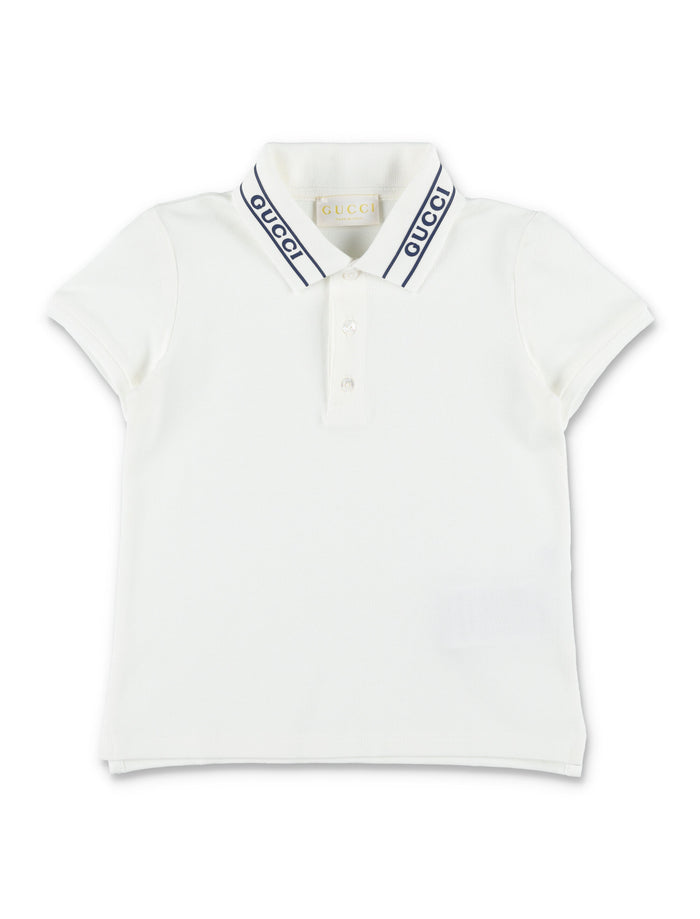 Gucci Logo-Trim Piquet Polo For Newborn New White Cotton Tshirt