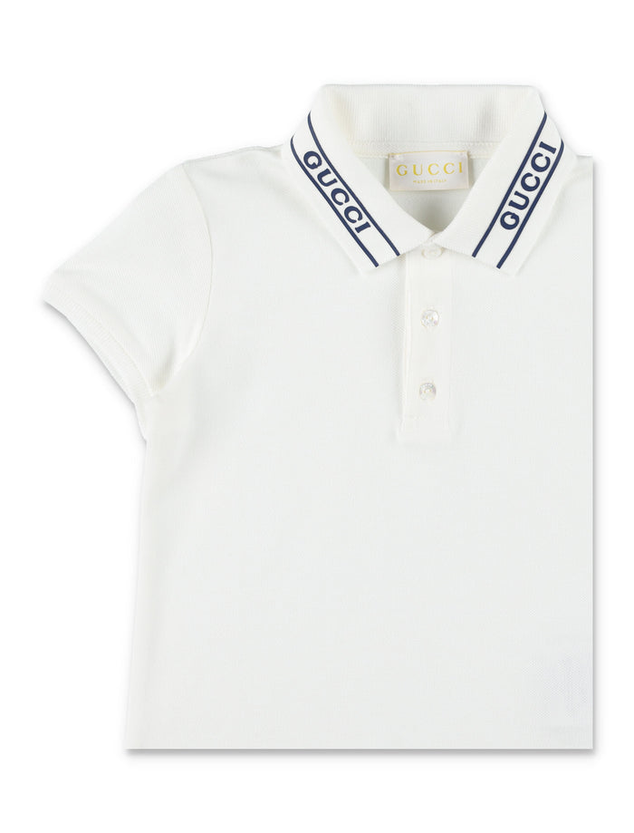 Gucci Logo-Trim Piquet Polo For Newborn New White Cotton Tshirt