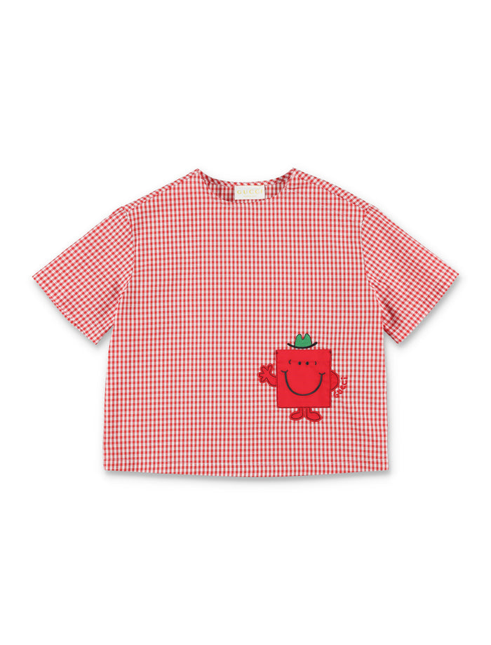 Gucci Kids Checked Cotton T-Shirt Red/white