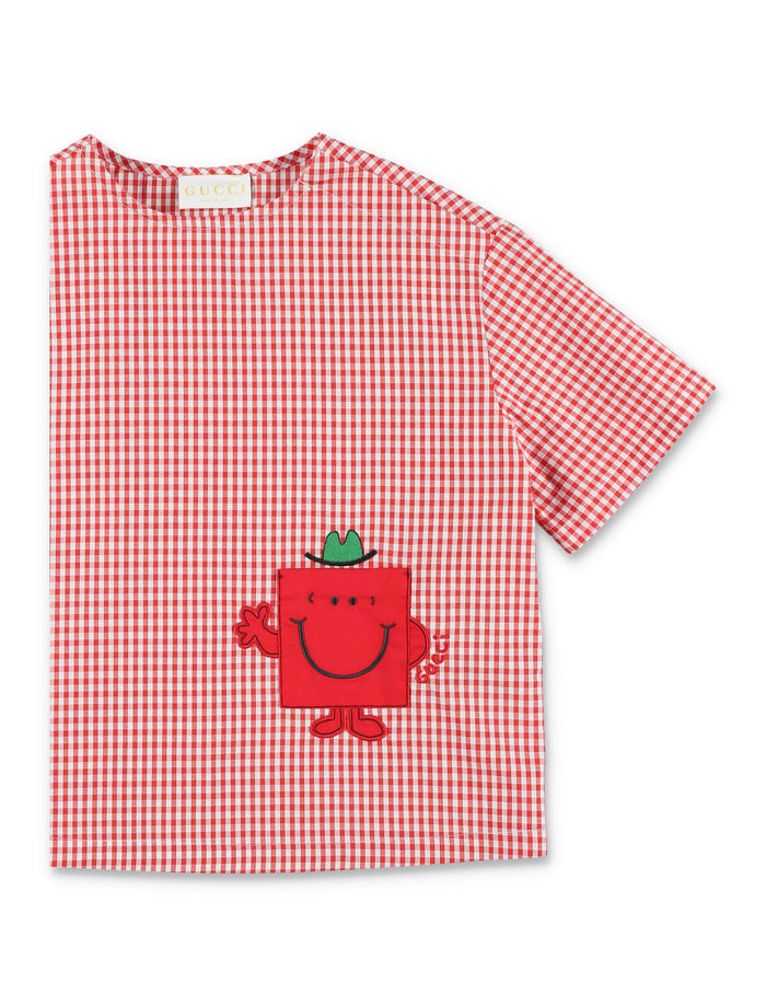 Gucci Kids Checked Cotton T-Shirt Red/white