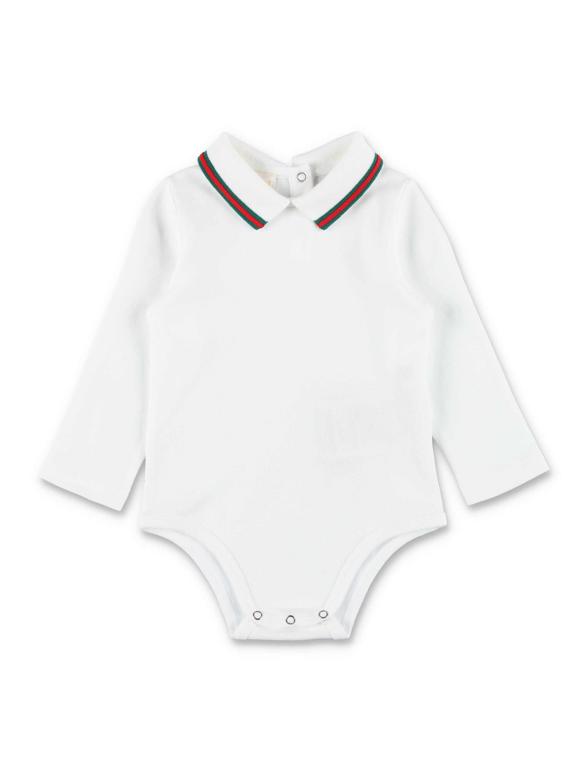 Gucci Web collar long sleeve bodysuit for newborn Optical White Cotton