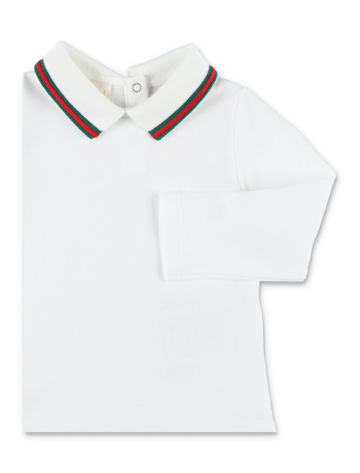 Gucci Web Collar Long Sleeve Bodysuit For Newborn Optical White Cotton