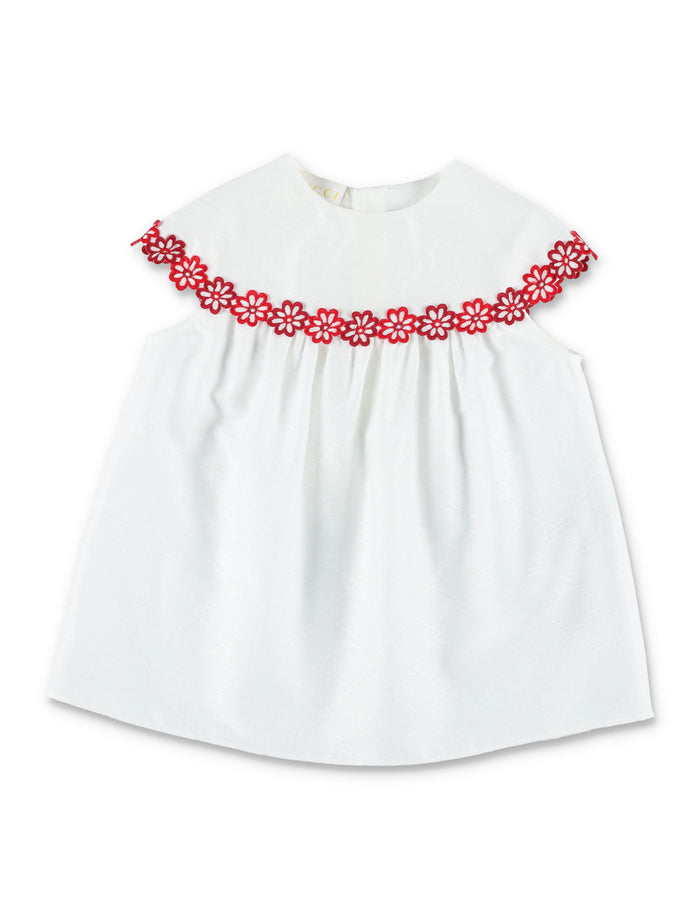 Gucci Baby Embroidered Cotton Dress White/red