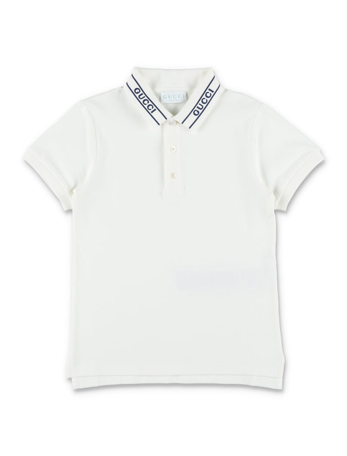 Gucci Slim Fit Logo Polo For Kids New White Cotton Tshirt