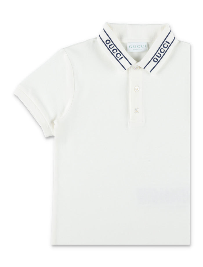 Gucci Slim Fit Logo Polo For Kids New White Cotton Tshirt
