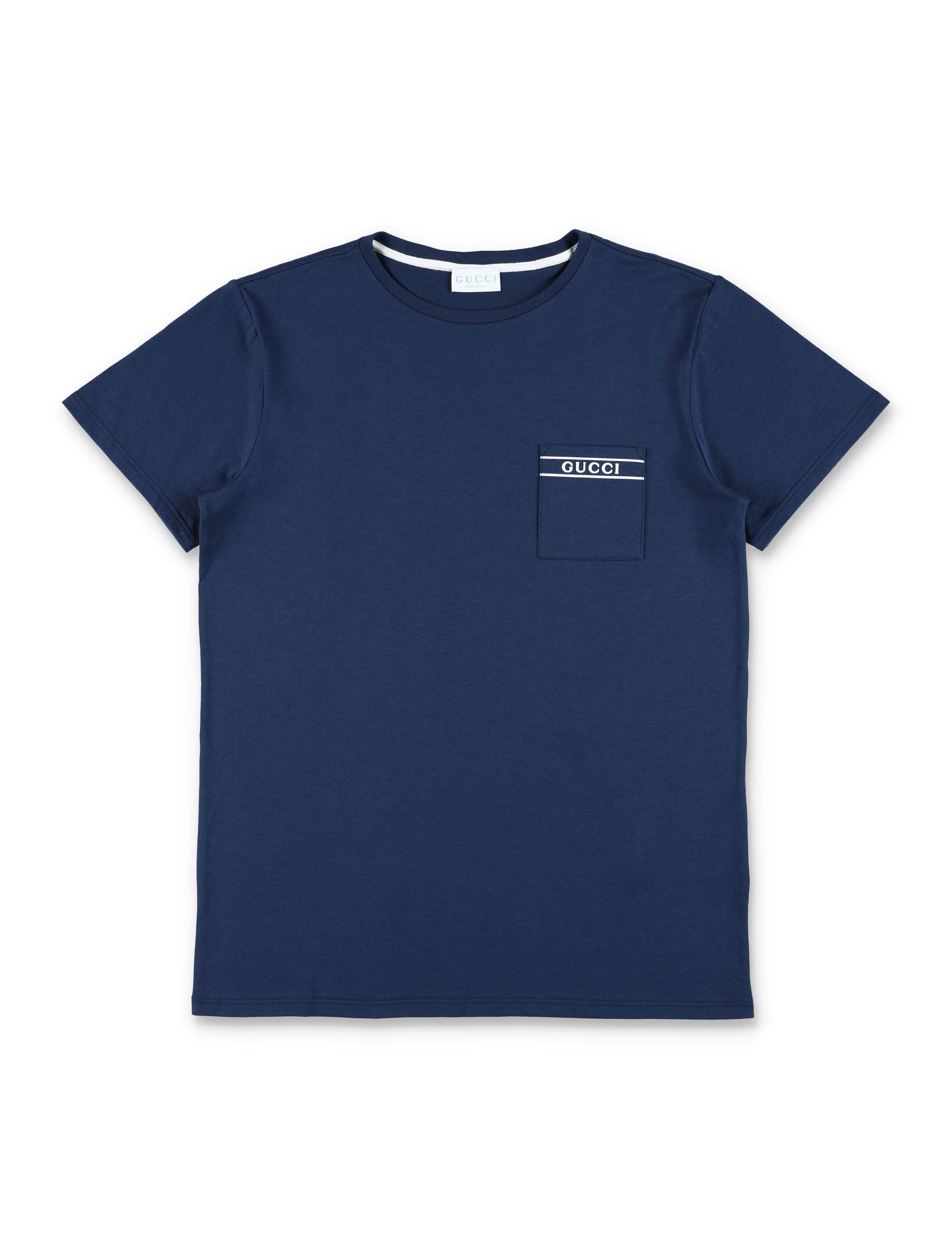 Gucci Kids patch pocket T-shirt Prussian Blue/white Cotton