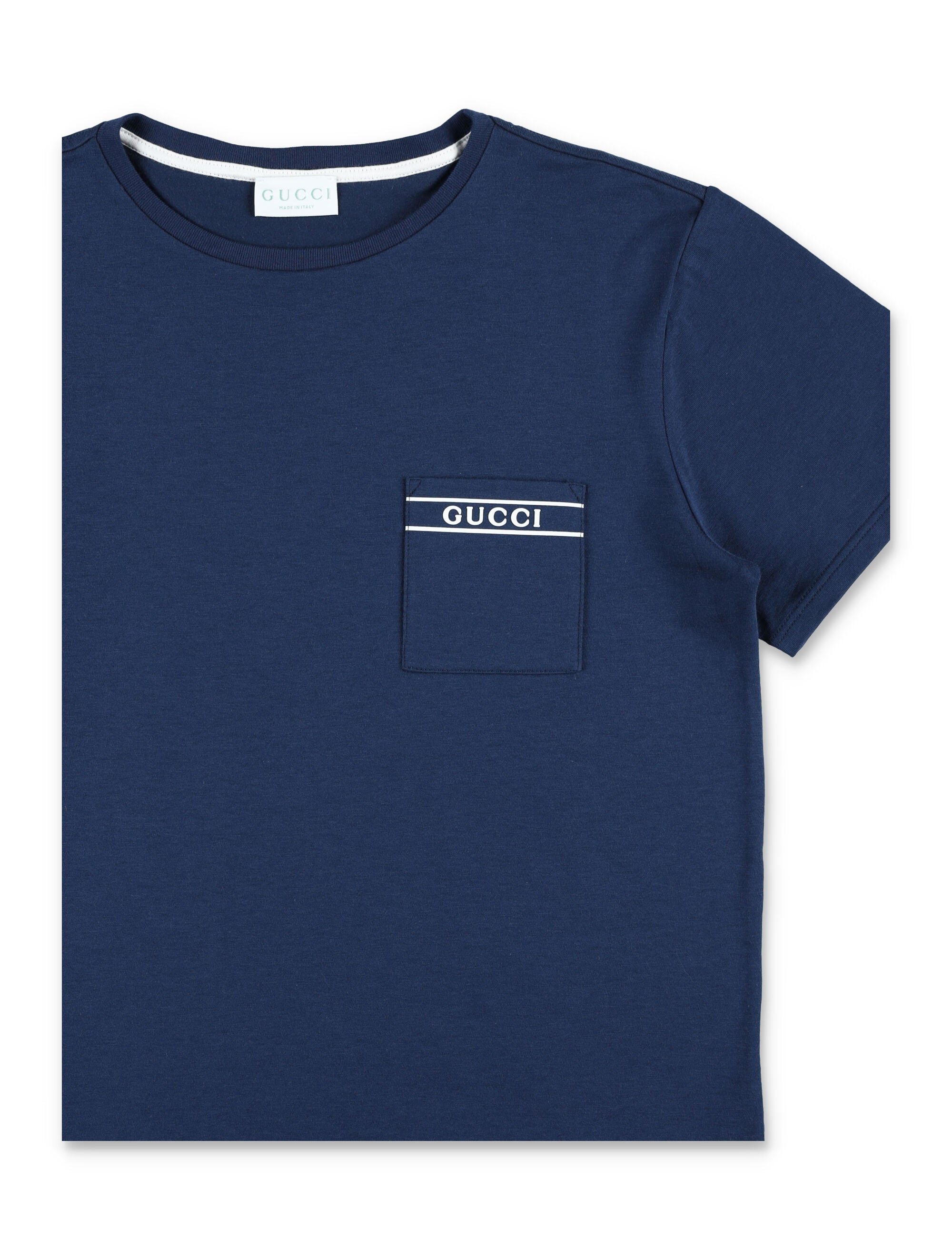 Gucci Kids patch pocket T-shirt Prussian Blue/white Cotton