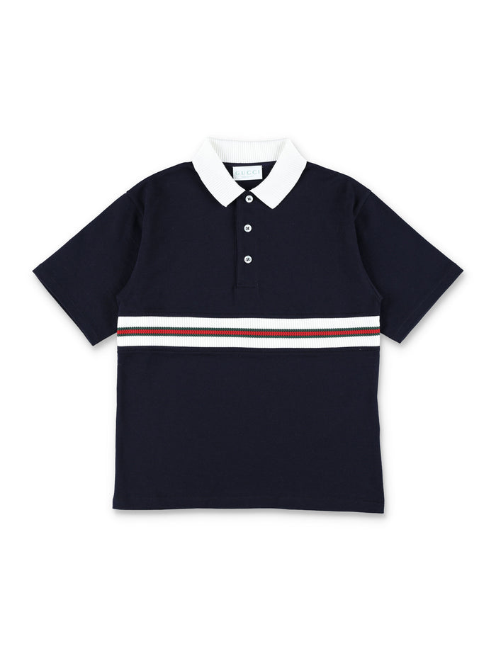 Gucci cotton Web polo shirt for kids Dark Night Sky Tshirt