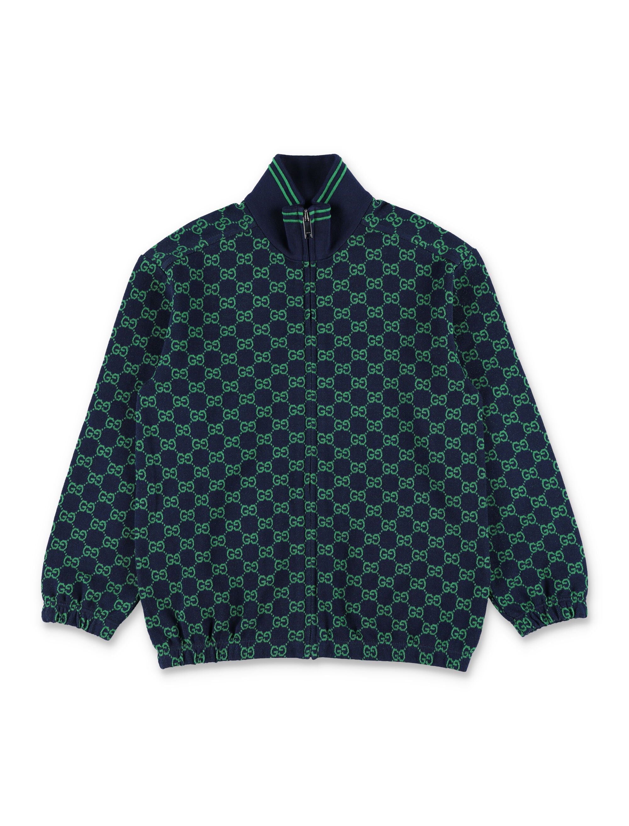 Gucci GG Piqué zip jacket for kids Navy/green Cotton Sweatshirt