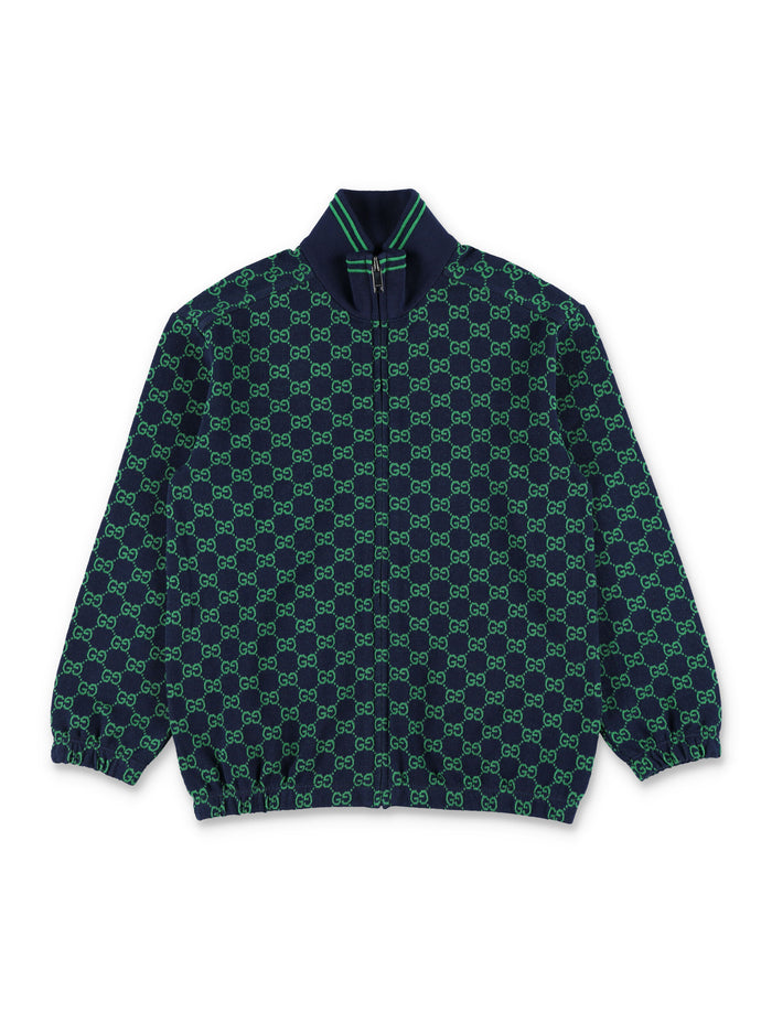 Gucci GG Piqué zip jacket for kids Navy/green Cotton Sweatshirt