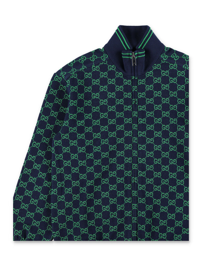 Gucci GG Piqué zip jacket for kids Navy/green Cotton Sweatshirt
