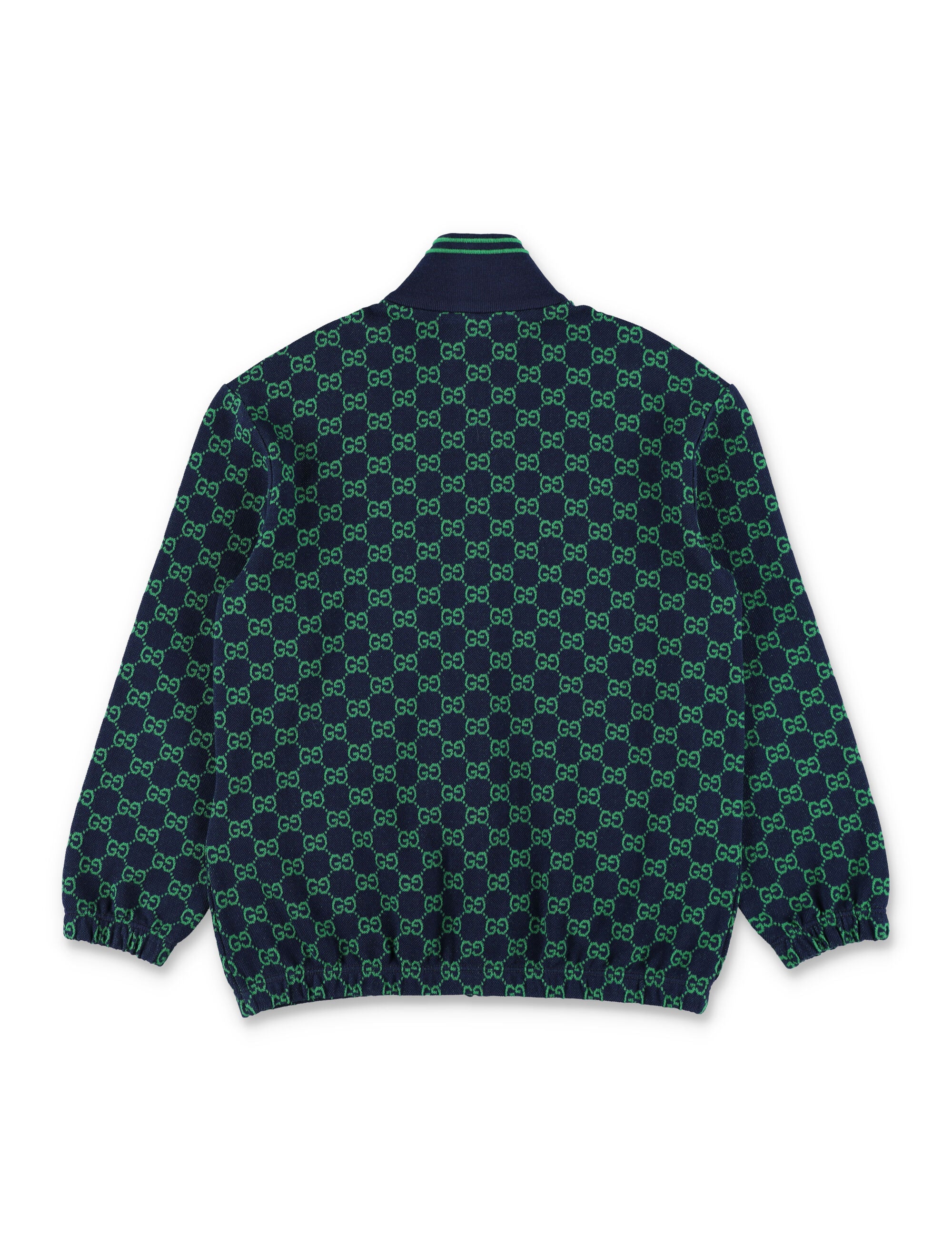 Gucci GG Piqué zip jacket for kids Navy/green Cotton Sweatshirt