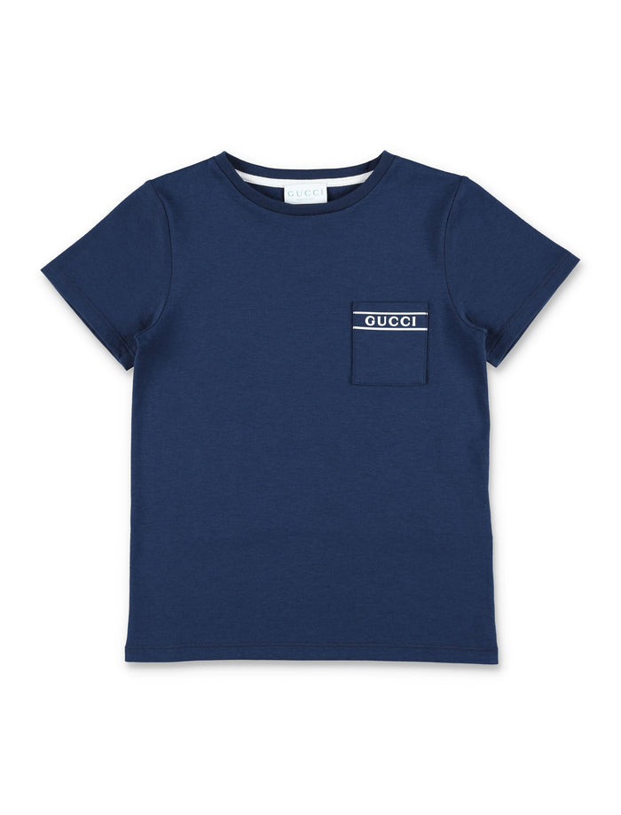 Gucci kids cotton pocket T-shirt Prussian Blue/white