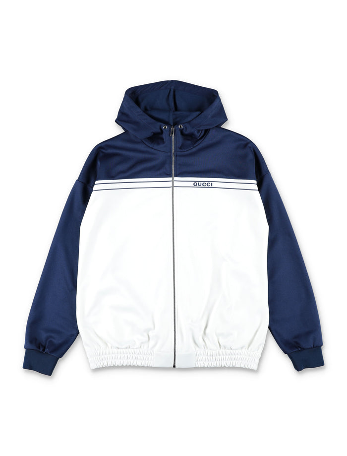 Gucci bicolor technical jersey hoodie jacket for kids Sunlight/prussian Bl Polyester Sweatshirt